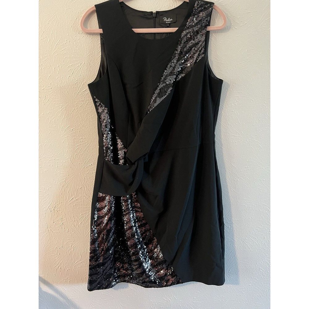 Parker Dress Size 16 Winslet‎ Sheath Black Sequins Embellished Party Cocktail